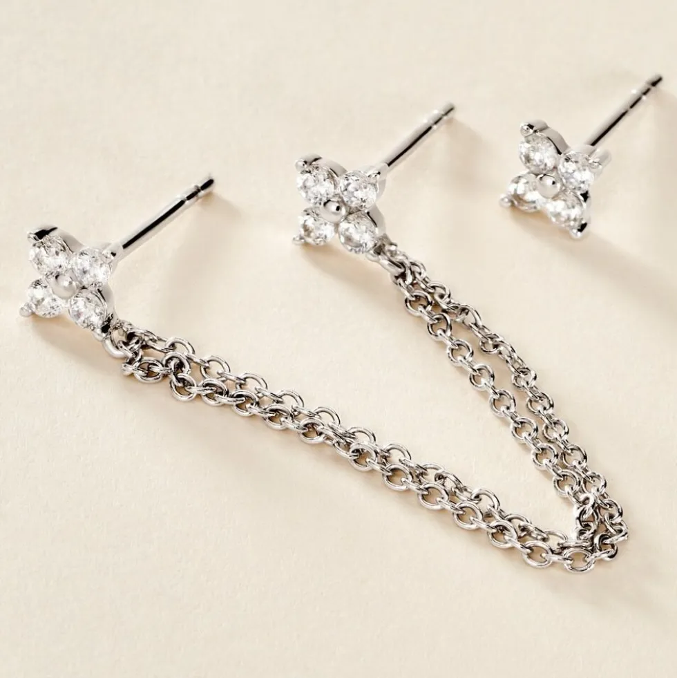 Boucles D'oreilles Dépareillées June Argent Blanc Oxyde De Zirconium