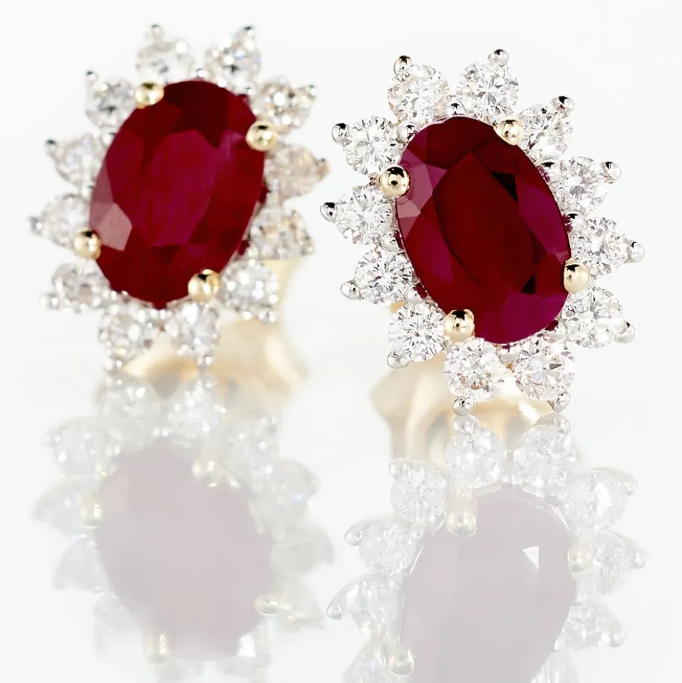 Boucles D'oreilles Or Jaune Rubis Diamants