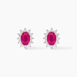 Boucles D'oreilles Or Jaune Rubis Diamants
