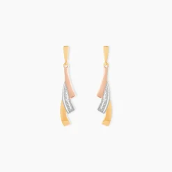 Boucles D'oreilles Pendantes Ainhoa Or Tricolore Diamant