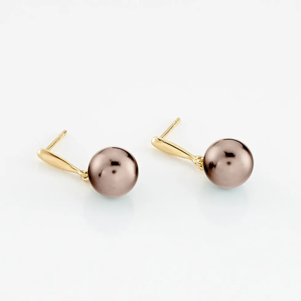 Boucles D'oreilles Pendantes Semi-baroque Or Jaune Perle De Tahiti