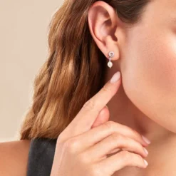Boucles D'oreilles Pendantes Gaetane Argent Blanc Perle Oxyde