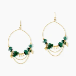 Boucles D'oreilles Pendantes Athena Acier Doré Jaspe Africain