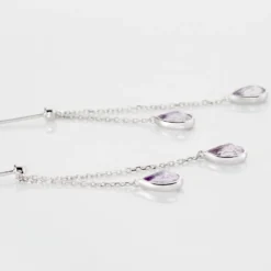 Boucles D'oreilles Pendantes Djime Or Blanc Amethyste