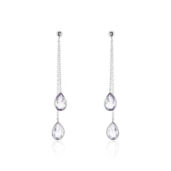 Boucles D'oreilles Pendantes Djime Or Blanc Amethyste