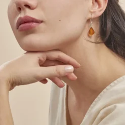 Boucles D'oreilles Pendantes Argent Blanc Mareme Ambre