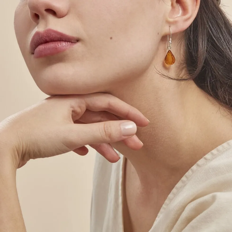 Boucles D'oreilles Pendantes Argent Blanc Mareme Ambre