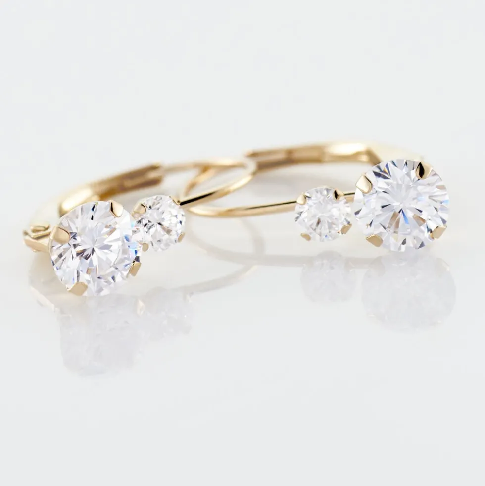 Boucles D'oreilles Pendantes Gulbeyaz Or Jaune Oxyde De Zirconium