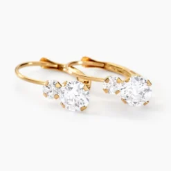 Boucles D'oreilles Pendantes Gulbeyaz Or Jaune Oxyde De Zirconium