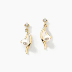 Boucles D'oreilles Pendantes Orientale Or Jaune Perle De Culture