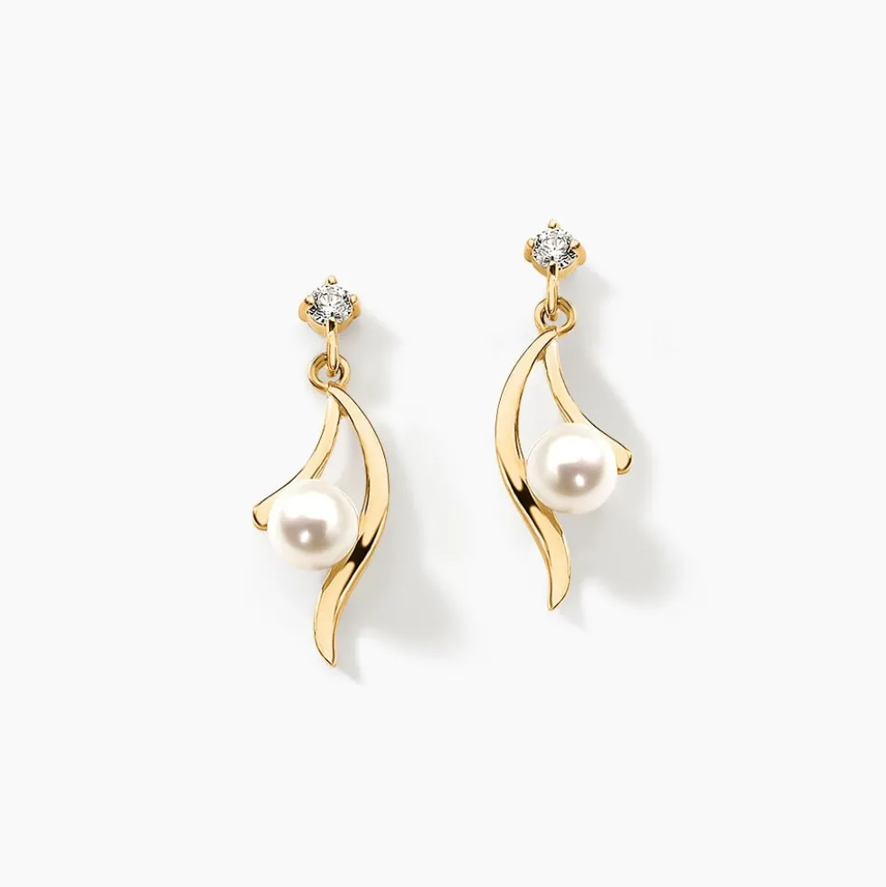 Boucles D'oreilles Pendantes Orientale Or Jaune Perle De Culture