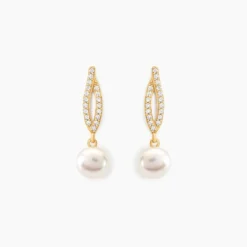 Boucles D'oreilles Pendantes Tesnimae Or Jaune Oxyde Perle De Culture