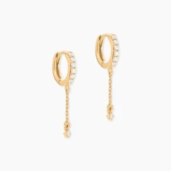 Boucles D'Oreilles Pendantes Hesta Plaqué Or Jaune Oxyde De Zirconium