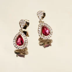 Boucles D'oreilles Pendantes Brigita Plaqué Or Pierre Et Oxyde