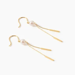 Boucles D'oreilles Pendantes Salman Or Jaune Perle De Culture