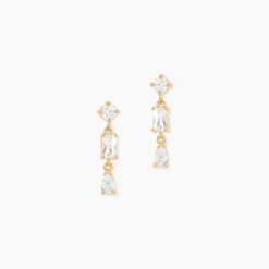 Boucles D'Oreilles Pendantes Sya Plaque Or Jaune Oxyde De Zirconium