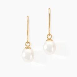 Boucles D'oreilles Pendantes Baroque Or Jaune Perle De Culture