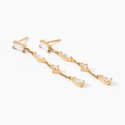 Boucles D'Oreilles Pendantes Scintillante Plaque Or Jaune Oxyde De Zirconium