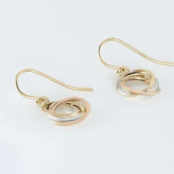 Boucles D'oreilles Pendantes Berangere Triple Cercles Or Tricolore