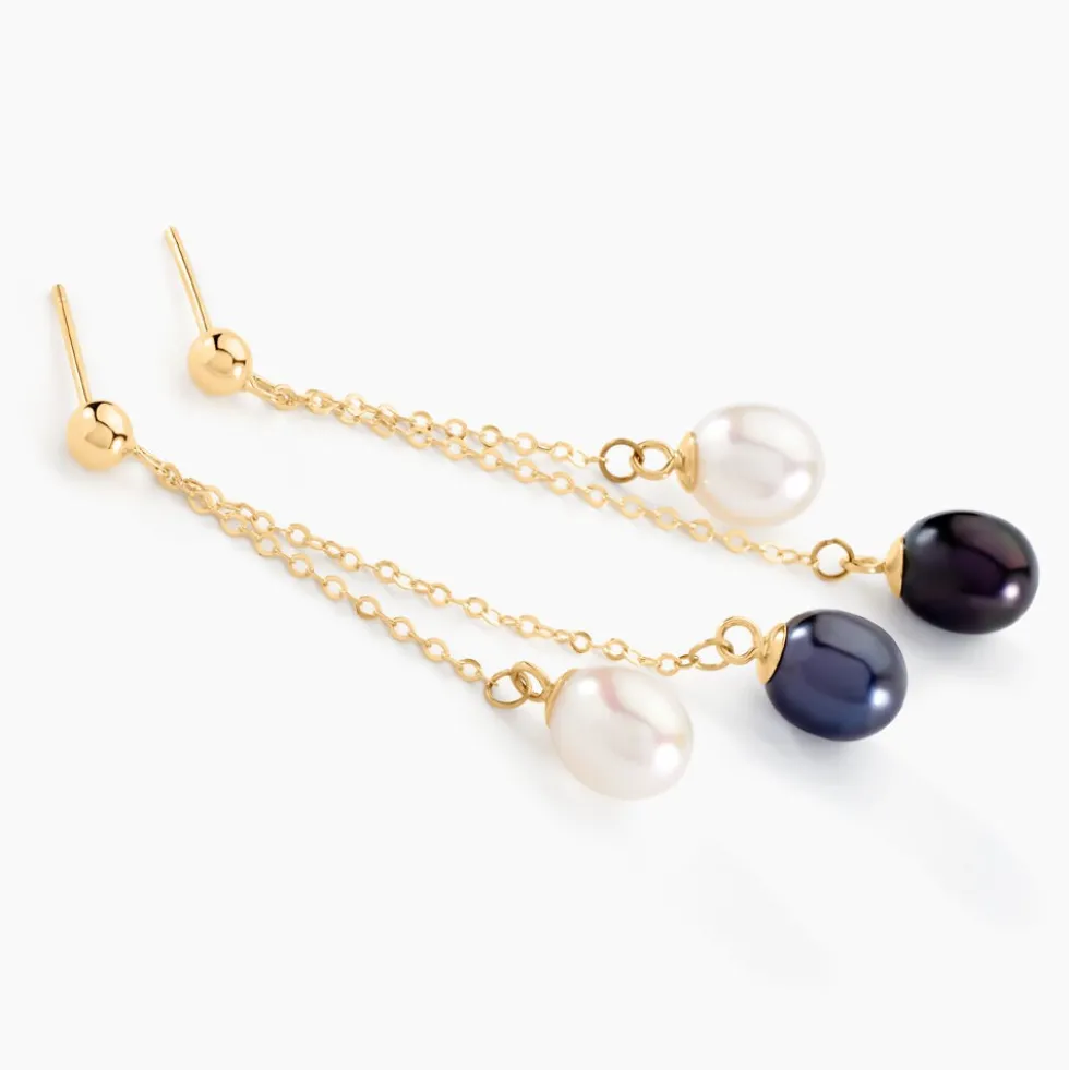 Boucles D'oreilles Pendantes Or Jaune Brayann Perles De Culture