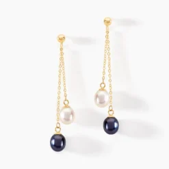 Boucles D'oreilles Pendantes Or Jaune Brayann Perles De Culture