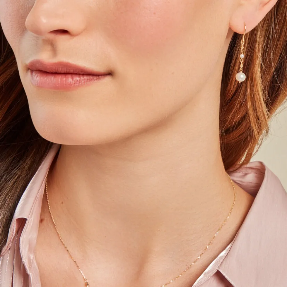 Boucles D'oreilles Pendantes Bindy Or Jaune Perle De Culture