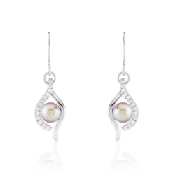 Boucles D'oreilles Pendantes Deniz Argent Perle De Culture Et Oxyde