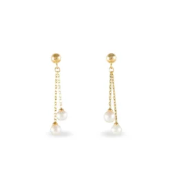 Boucles D'oreilles Pendantes Carrine 2 Fils Or Jaune Perle D'imitation