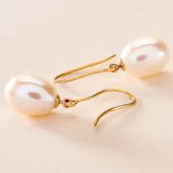 Boucles D'oreilles Pendantes Baroque Or Jaune Perle De Culture