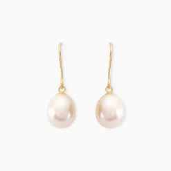 Boucles D'oreilles Pendantes Baroque Or Jaune Perle De Culture