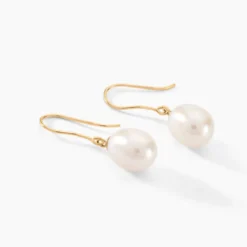 Boucles D'oreilles Pendantes Baroque Or Jaune Perle De Culture