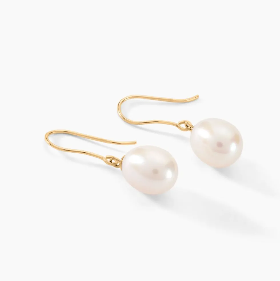 Boucles D'oreilles Pendantes Baroque Or Jaune Perle De Culture