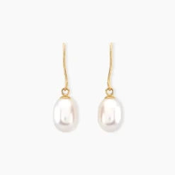 Boucles D'oreilles Pendantes Baroque Or Jaune Perle De Culture