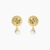Boucles D'Oreilles Pendantes Guess Tiny Pearly Acier Jaune Oxyde De Zirconium Perle D'Imitation