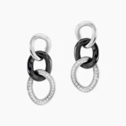 Boucles D'oreilles Pendantes Link Argent Blanc Céramique Et Oxyde