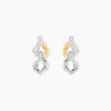 Boucles D'Oreilles Pendantes Or Jaune Argent Blanc Oxyde De Zirconium