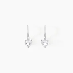 Boucles D'oreilles Pendantes Bo Coeur Pm Or Blanc Oxyde De Zirconium
