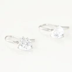 Boucles D'oreilles Pendantes Bo Coeur Pm Or Blanc Oxyde De Zirconium