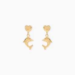 Boucles D'oreilles Pendantes Fulvie Coeurs Et Dauphin Or Jaune