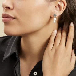 Boucles D'oreilles Pendantes Aroha Argent Blanc Amazonite Perle