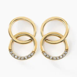 Boucles D'oreilles Pendantes Acier Doré Oxydes De Zirconium