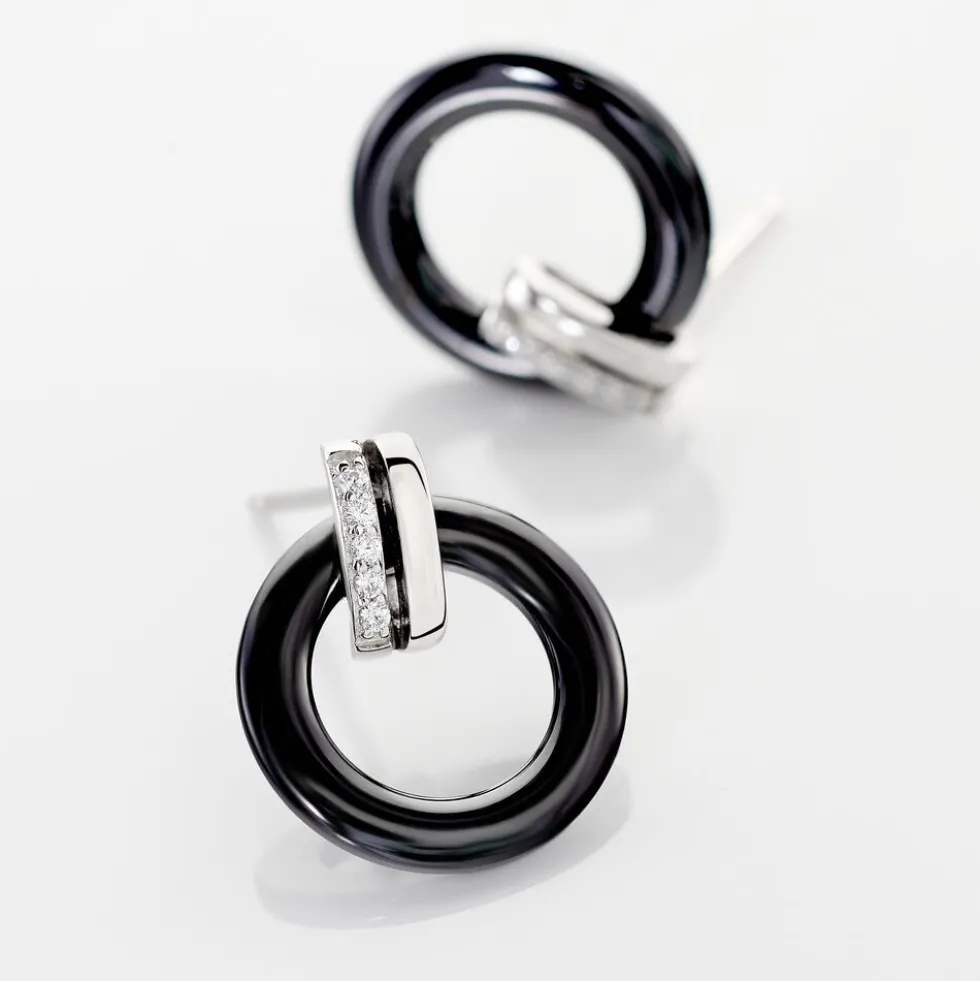 Boucles D'oreilles Pendantes Bertillianne Argent Céramique Et Oxyde