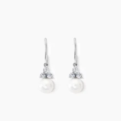 Boucles D'oreilles Pendantes Taissia Or Blanc Perle Culture Et Oxyde