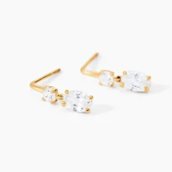 Boucles D'oreilles Pendantes Gulbeyaz Or Jaune Oxyde De Zirconium