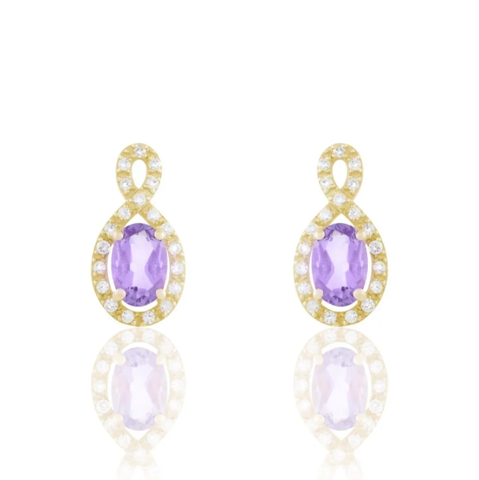 Boucles D'oreilles Pendantes Passion Or Jaune Amethyste Et Oxyde