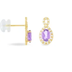 Boucles D'oreilles Pendantes Passion Or Jaune Amethyste Et Oxyde