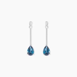 Boucles D'oreilles Pendantes Goutte Or Blanc Topaze Bleu London