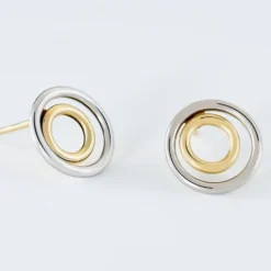 Boucles D'oreilles Pendantes Berangere Double Cercles Or Bicolore