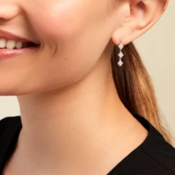 Boucles D'oreilles Pendantes Emmie Argent Blanc Oxyde De Zirconium