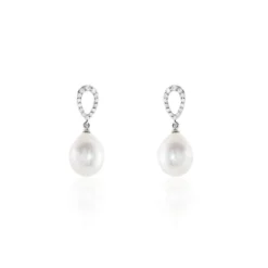 Boucles D'oreilles Pendantes Or Blanc Jessamyn Perles De Culture Oxyde